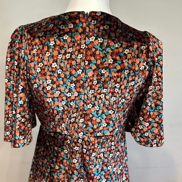 Zara Mod Floral Velvet Mini Dress Black Short Sleeve Size Medium - Picture 5 of 8